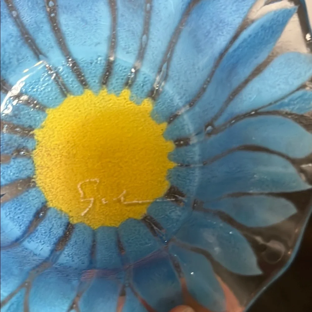 Flower Glass Bowl - Blue & Yellow
